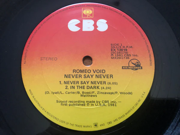 Romeo Void – Never Say Never (VG/Generic) – 12", AU 1984 - Image 4