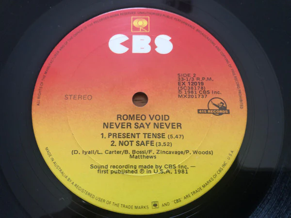 Romeo Void – Never Say Never (VG/Generic) – 12", AU 1984 - Image 5