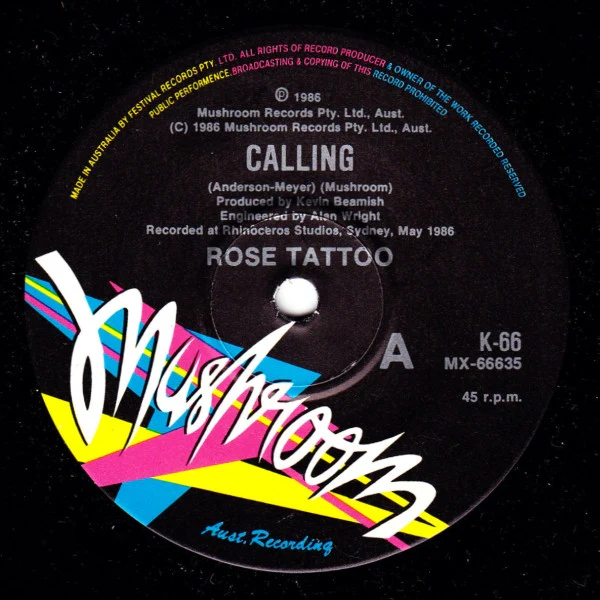 Rose Tattoo – Calling (VG/Generic) – 7", AU 1986