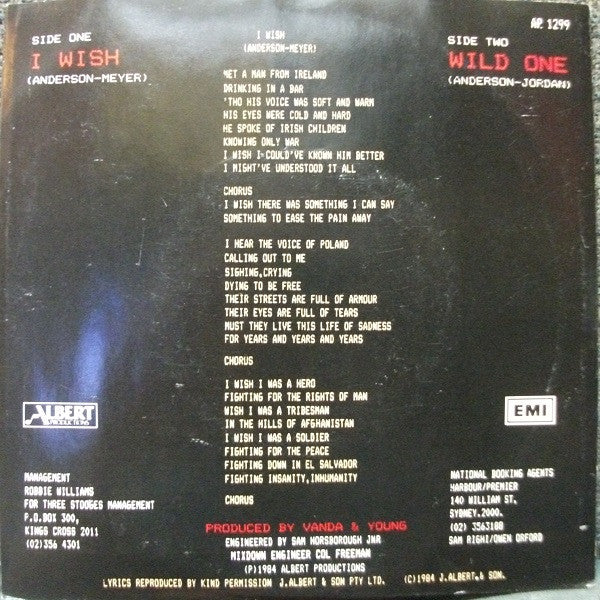 Rose Tattoo – I Wish (E/VG+) – 7", AU 1984 - Image 2