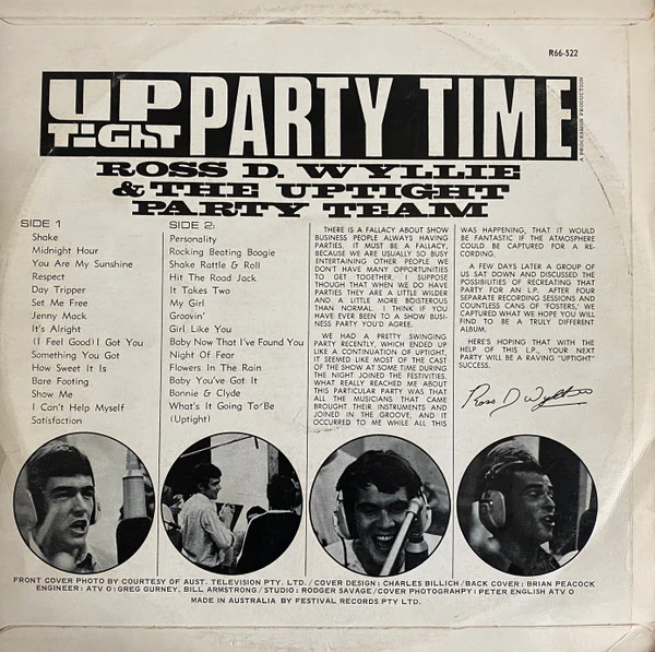Ross D. Wyllie, The Uptight Party Team – Up Tight Party Time (VG/VG+) – LP, AU 1967 - Image 2