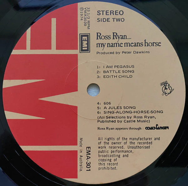 Ross Ryan – ...My Name Means Horse (VG/VG) – LP, AU 1974 - Image 3