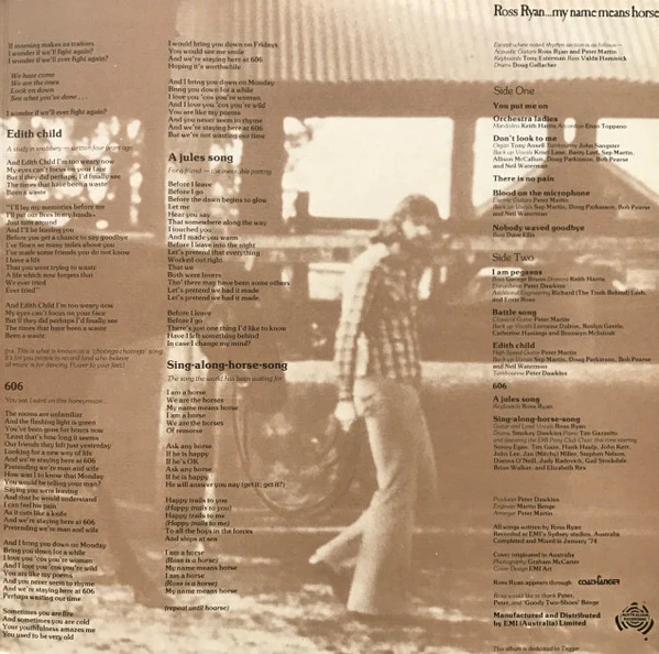 Ross Ryan – ...My Name Means Horse (VG/VG) – LP, AU 1974 - Image 8