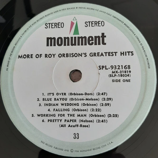 Roy Orbison – More Of Roy Orbison's Greatest Hits (VG/VG+) – LP, NZ - Image 3