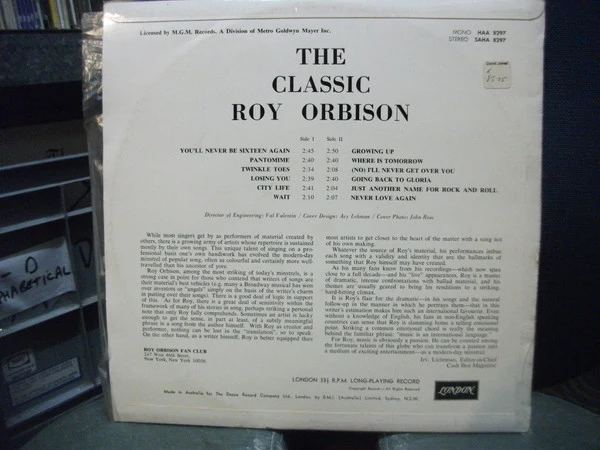 Roy Orbison – The Classic Roy Orbison (VG+/VG+) – LP, AU 1966 - Image 2