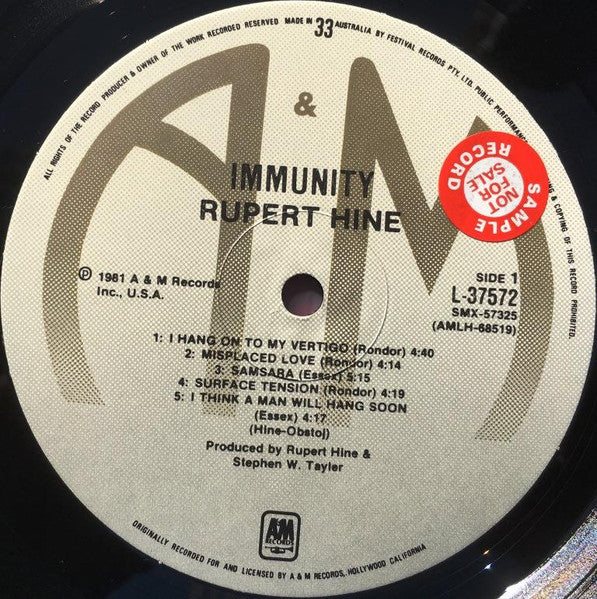 Rupert Hine – Immunity (VG+/VG+) – LP, AU 1981 - Image 3