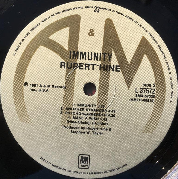Rupert Hine – Immunity (VG+/VG+) – LP, AU 1981 - Image 4