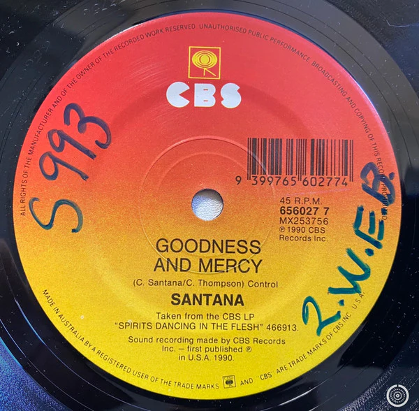 Santana – Gypsy Woman (VG+/Generic) – 7", AU 1990 - Image 2