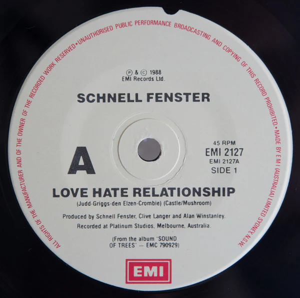 Schnell Fenster – Love Hate Relationship (E/VG+) – 7", AU 1988 - Image 3