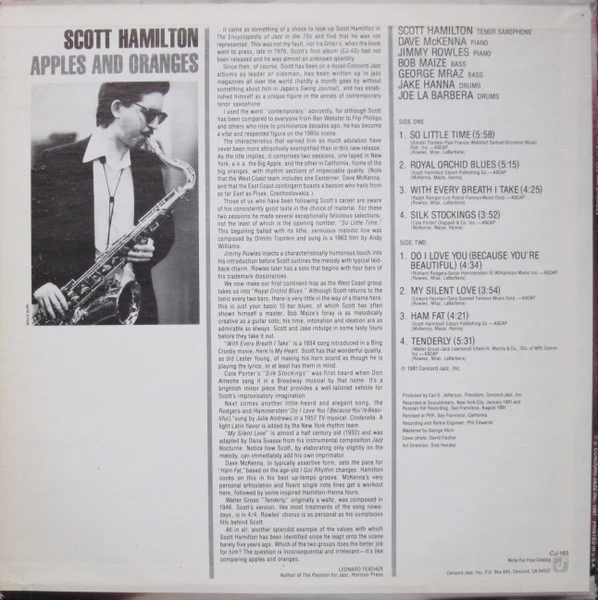 Scott Hamilton – Apples And Oranges (VG+/VG+) – LP, US 1981 - Image 2