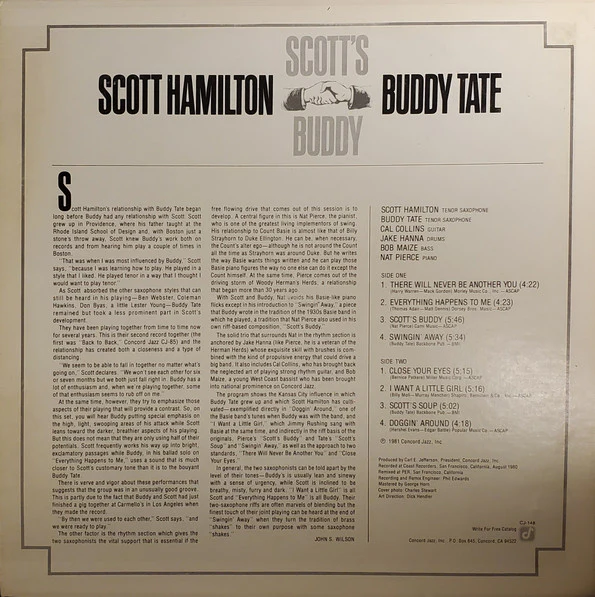 Scott Hamilton, Buddy Tate – Scott's Buddy (E/VG+) – LP, US 1981 - Image 2