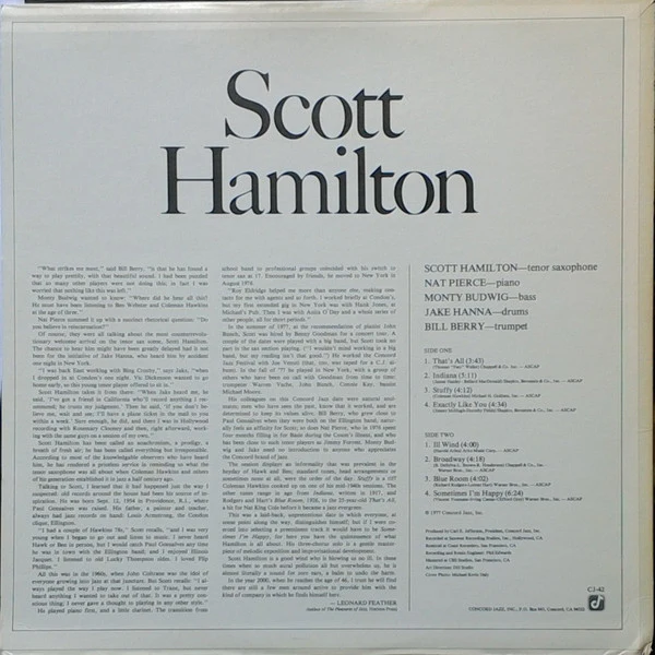 Scott Hamilton – Scott Hamilton Is A Good Wind Who Is Blowing Us No Ill (E/E) – LP, US 1977 - Image 2