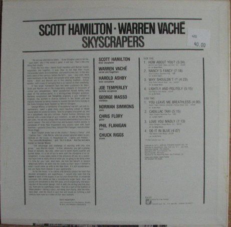 Scott Hamilton, Warren Vaché – Skyscrapers (E/NM) – LP, US 1980 - Image 2