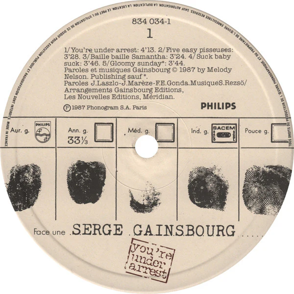 Serge Gainsbourg – You're Under Arrest (VG+/VG+) – LP, FR 1987 - Image 3