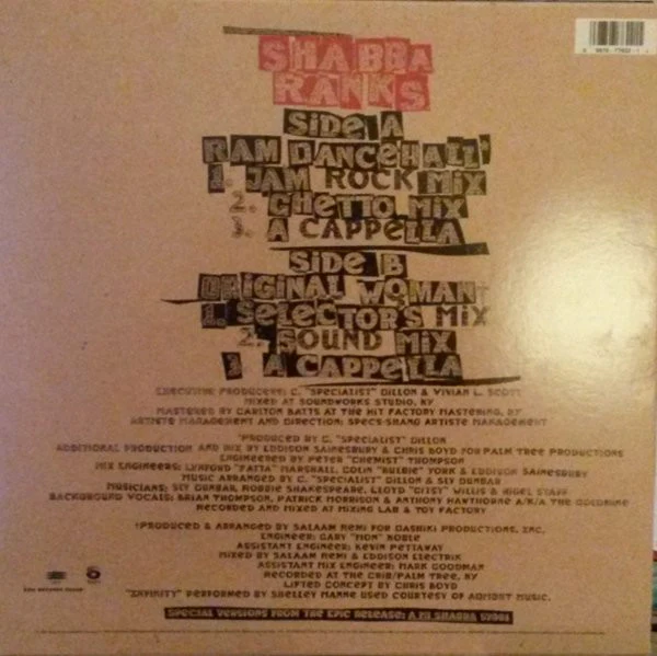 Shabba Ranks – Ram Dancehall / Original Woman (VG+/VG+) – 12", US 1994 - Image 2