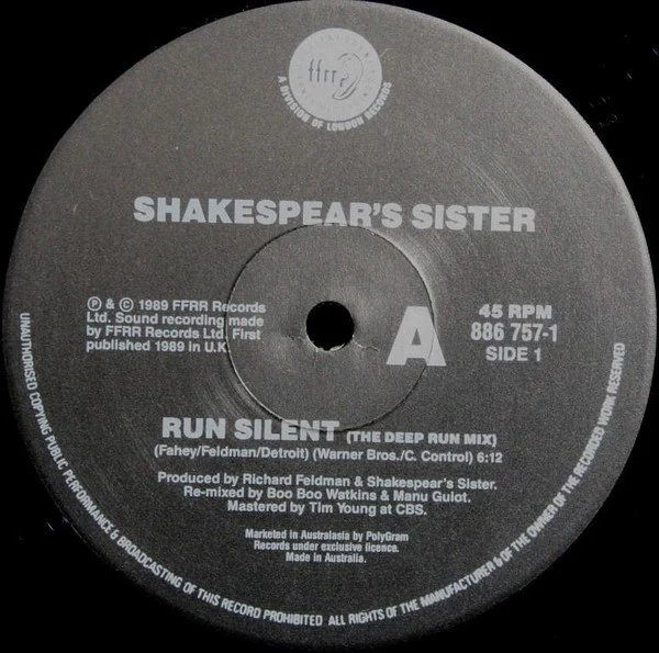 Shakespear's Sister – Run Silent (E/VG+) – 12", Australasia 1990 - Image 3