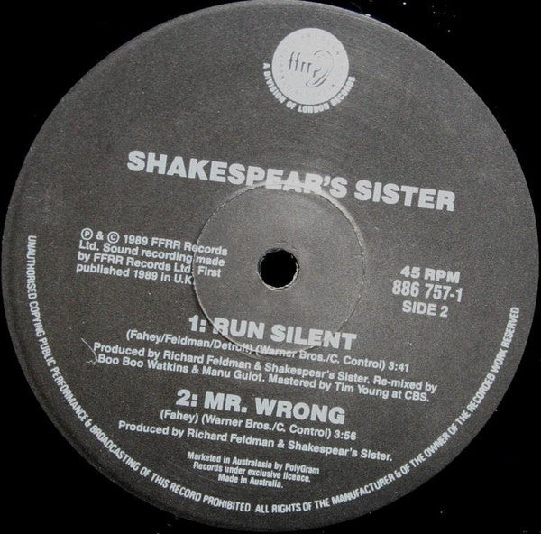 Shakespear's Sister – Run Silent (E/VG+) – 12", Australasia 1990 - Image 4