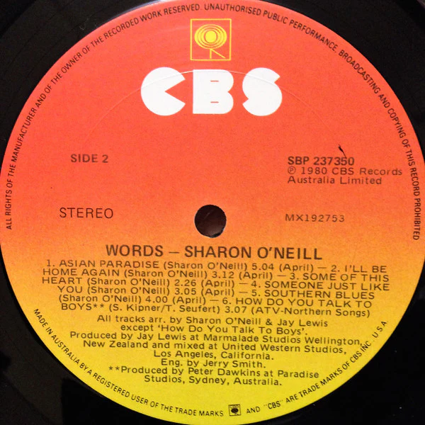 Sharon O'Neill – Words (VG/VG+) – LP, AU 1980 - Image 7