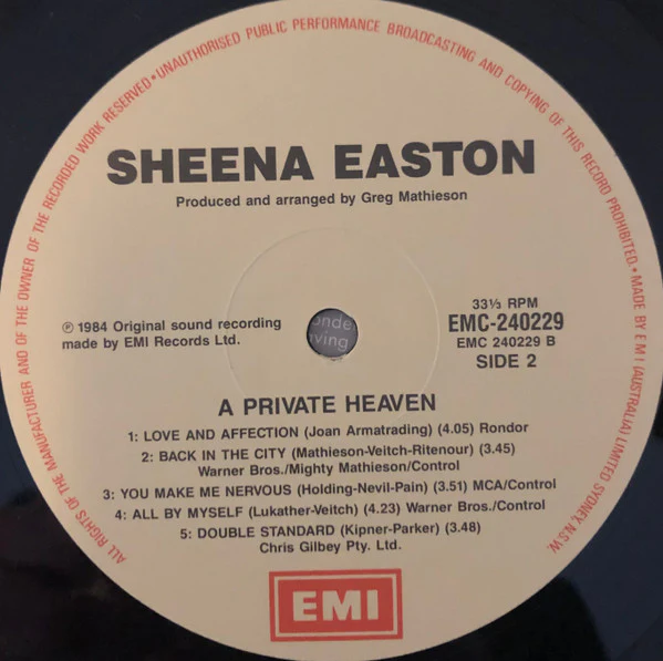 Sheena Easton – A Private Heaven (E/VG+) – LP, AU 1984 - Image 6