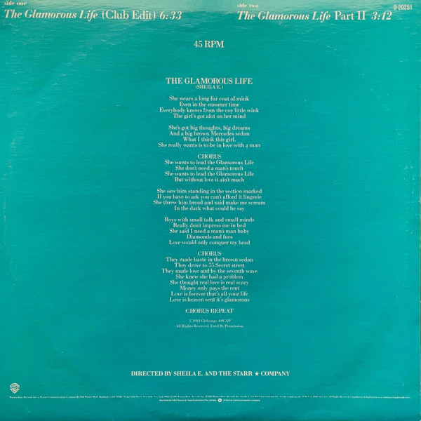 Sheila E. – The Glamorous Life (VG+/VG+) – 12", AU 1984 - Image 2