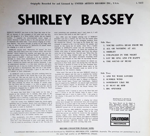 Shirley Bassey – Shirley Bassey (E/E) – LP, AU - Image 3