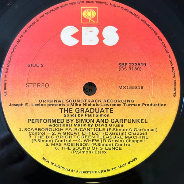 Simon & Garfunkel, Dave Grusin – The Graduate (Original Sound Track Recording) (VG+/VG+) – LP, AU - Image 4