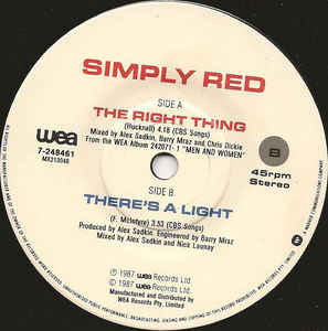 Simply Red – The Right Thing (VG+/Generic) – 7", AU 1987