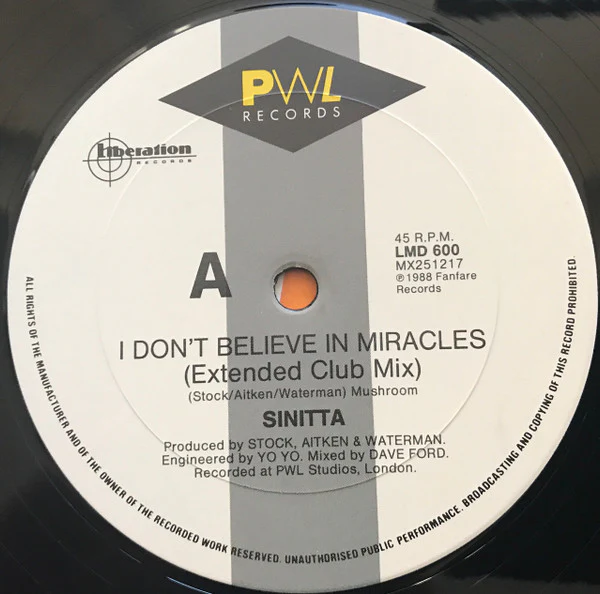 Sinitta – I Don't Believe In Miracles (Merlin's Magical Mix) (VG/VG) – 12", AU 1988 - Image 3