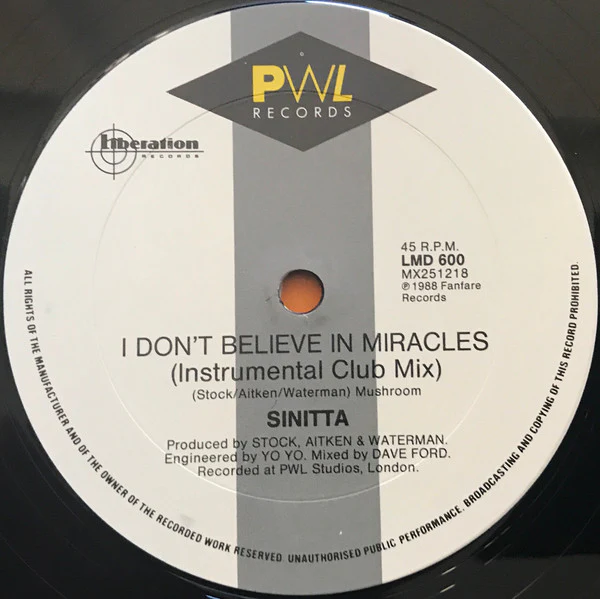 Sinitta – I Don't Believe In Miracles (Merlin's Magical Mix) (VG/VG) – 12", AU 1988 - Image 4