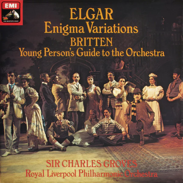 Sir Edward Elgar, Benjamin Britten, Royal Liverpool Philharmonic Orchestra, Sir Charles Groves – Enigma Variations / Young Person's Guide To The Orchestra, Op. 34 (E/VG+) – LP, UK 1977