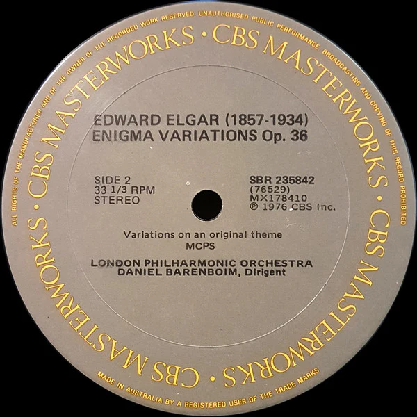 Sir Edward Elgar, Jacqueline du Pré, Daniel Barenboim, The Philadelphia Orchestra, London Philharmonic Orchestra – Cello Concerto, Op. 85 / Enigma Variations (E/VG+) – LP, AU 1976 - Image 4