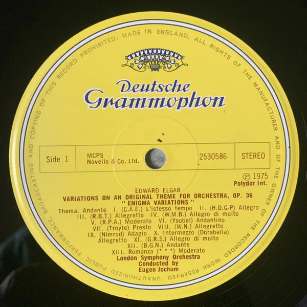 Sir Edward Elgar, Johannes Brahms, London Symphony Orchestra, Eugen Jochum – Enigma Variations / St. Antoni Variations (VG+/VG+) – LP, UK 1975 - Image 4