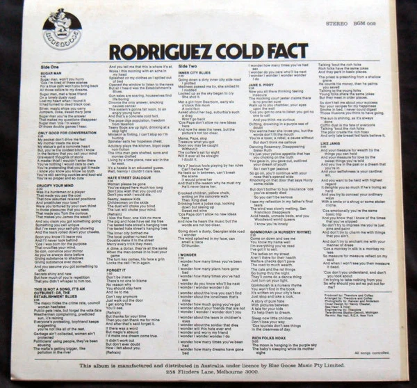 Sixto Rodriguez – Cold Fact (VG+/VG+) – LP, AU 1978 - Image 2