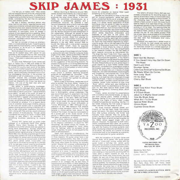 Skip James – The Complete 1931 Session (VG+/VG+) – LP, US 1986 - Image 2