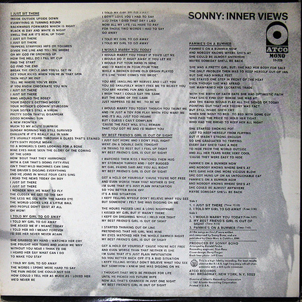 Sonny Bono – Inner Views (VG/VG) – LP, US 1967 - Image 2