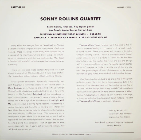 Sonny Rollins – Worktime (VG+/VG+) – LP, US 1982 - Image 2