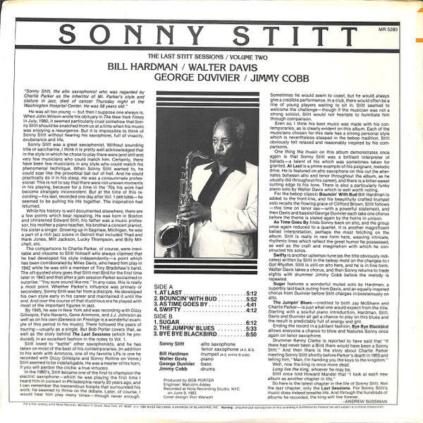 Sonny Stitt – The Last Stitt Sessions, Vol. 2 (VG+/VG+) – LP, US 1984 - Image 2