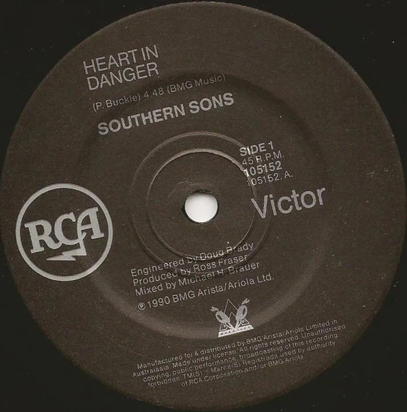Southern Sons – Heart In Danger (VG+/Generic) – 7", AU 1990