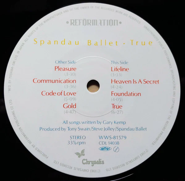 Spandau Ballet – True (E/E) – LP, JP 1983, No OBI - Image 3