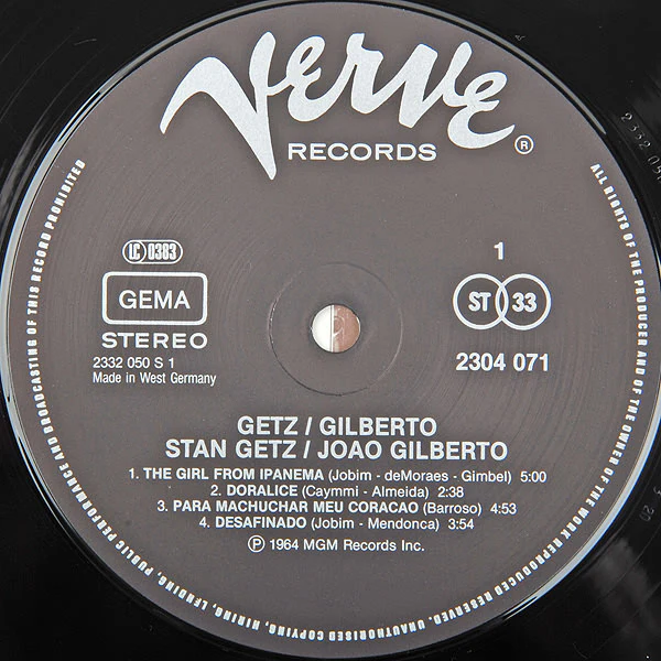 Stan Getz, João Gilberto, Antonio Carlos Jobim – Getz / Gilberto (E/VG+) – LP, DE 1984 - Image 3