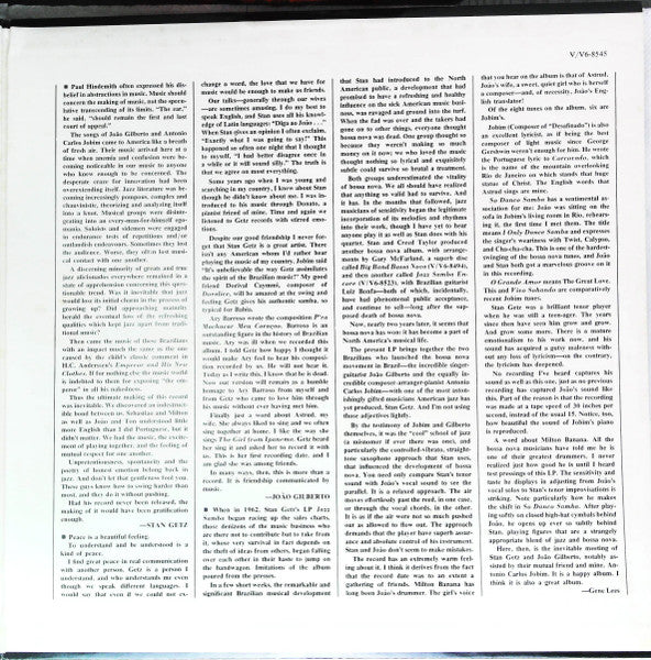 Stan Getz, João Gilberto, Antonio Carlos Jobim – Getz / Gilberto (VG/G+) – LP, US 1964 - Image 3