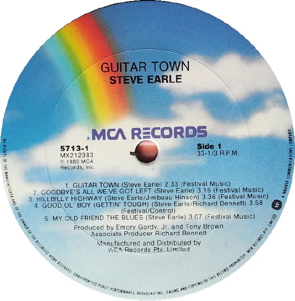 Steve Earle – Guitar Town (VG+/VG) – LP, AU 1986 - Image 3
