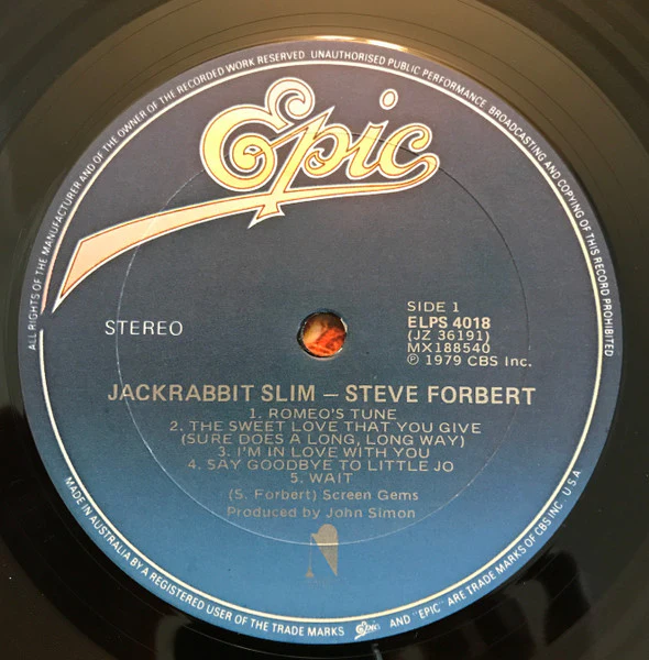 Steve Forbert – Jackrabbit Slim (VG/VG+) – LP, AU 1979 - Image 7