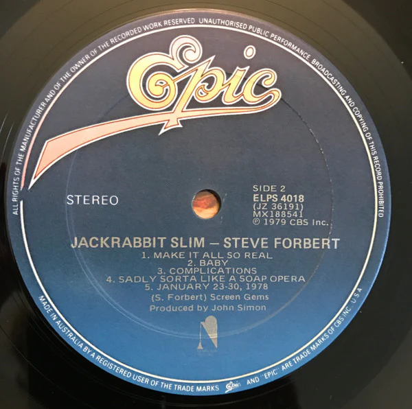 Steve Forbert – Jackrabbit Slim (VG/VG+) – LP, AU 1979 - Image 8