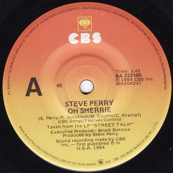 Steve Perry – Oh Sherrie (VG+/Generic) – 7", AU 1984