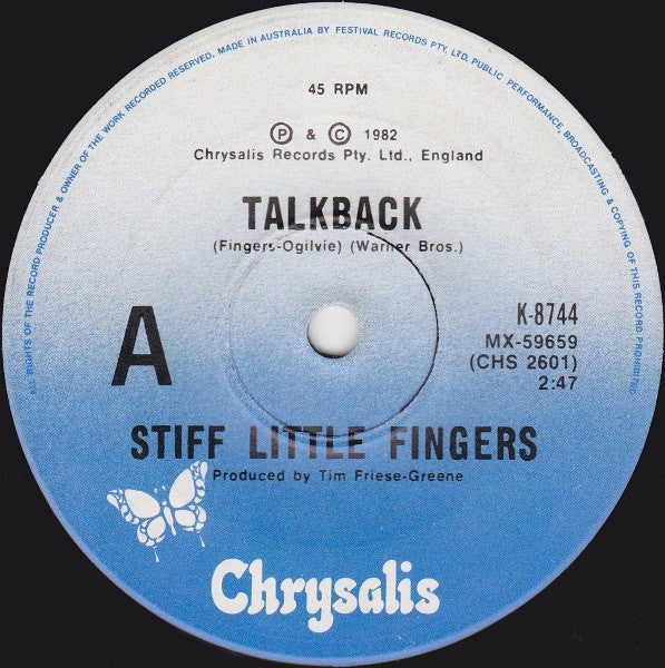 Stiff Little Fingers – Talk Back (VG+/Generic) – 7", AU 1982