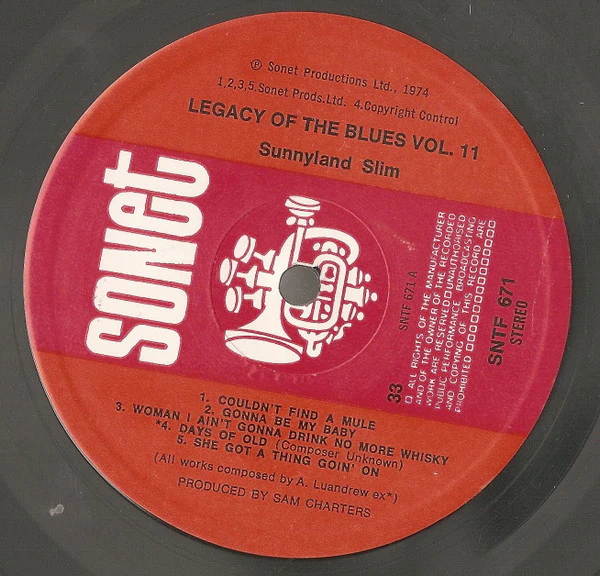 Sunnyland Slim – The Legacy Of The Blues Vol. 11 (VG+/VG+) – LP, UK 1974 - Image 4