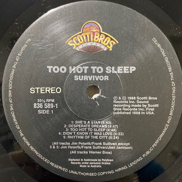 Survivor – Too Hot To Sleep (VG+/VG+) – LP, Australasia 1988 - Image 5