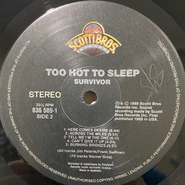 Survivor – Too Hot To Sleep (VG+/VG+) – LP, Australasia 1988 - Image 6