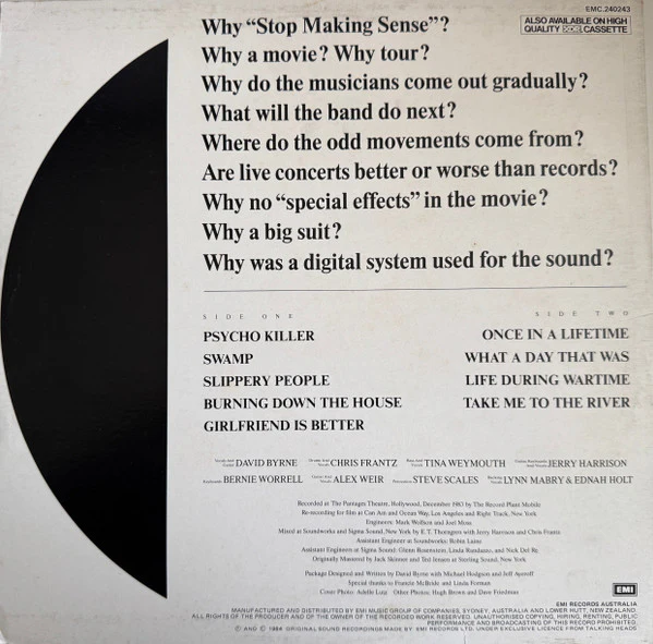 Talking Heads – Stop Making Sense (VG/VG+) – LP, AU 1984 - Image 2